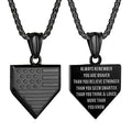 Black Stay Brave home-plate necklace, American flag pendant